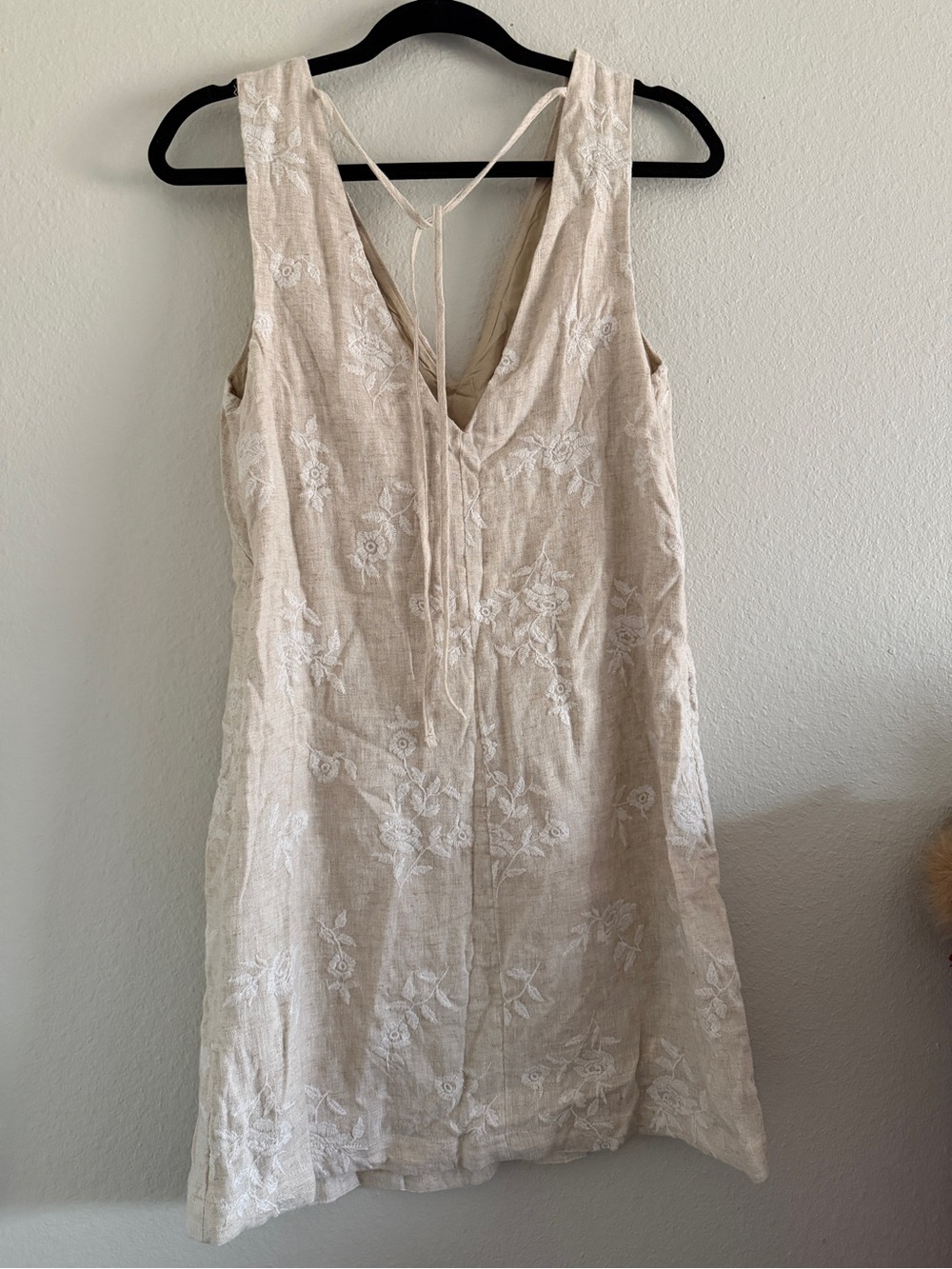 Abercrombie & Fitch Embroidered Linen Blend Mini Dress White Ivory Floral